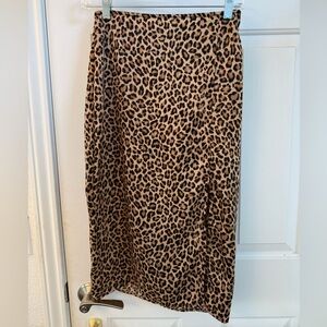Polly & Esther Leopard Print Midi Skirt in Tan and Black